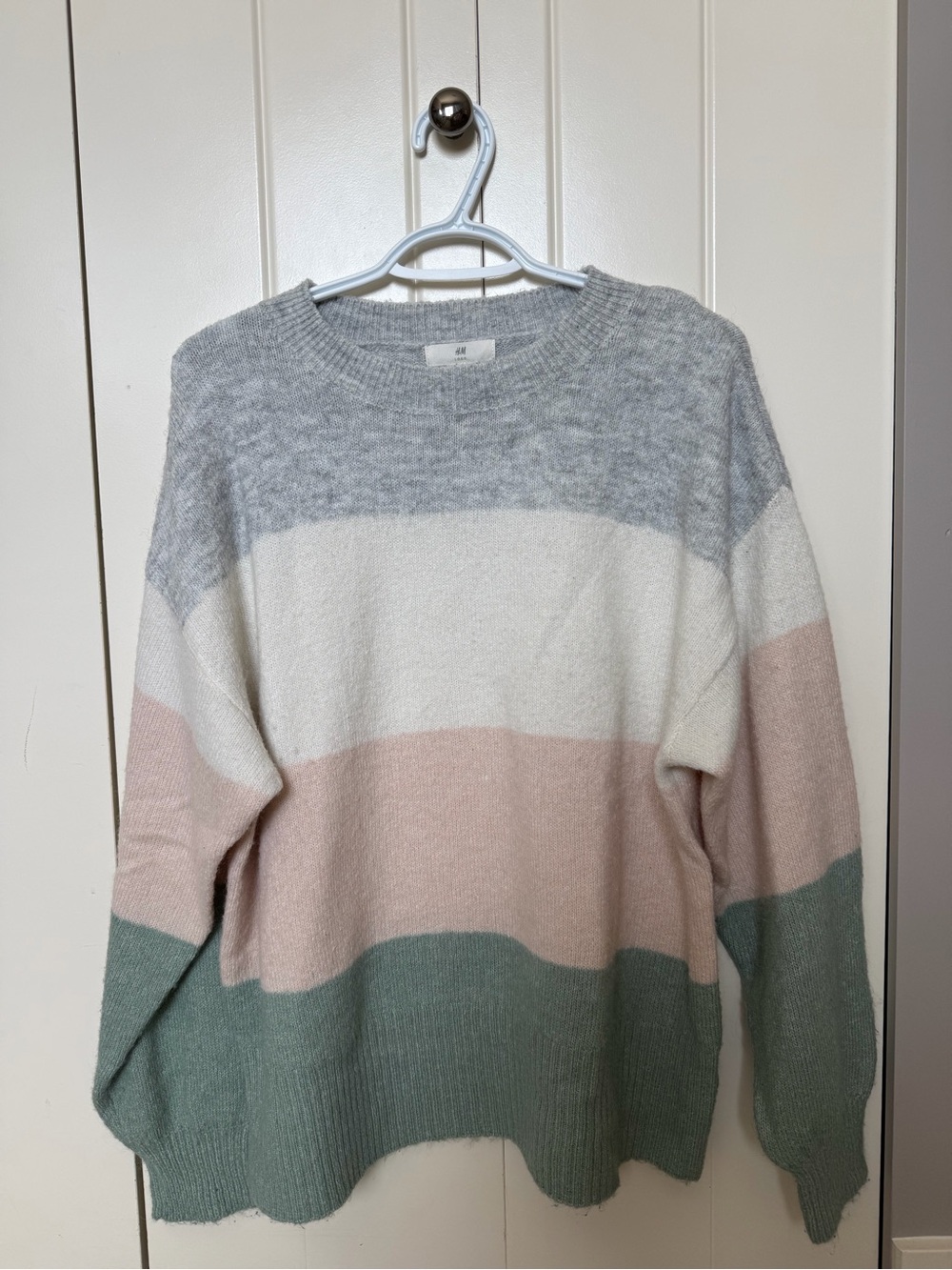 H&M Colorblock Crewneck Sweater in Gray, Cream, Blush & Sage